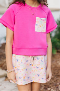 Girls: Casually Cute Pink Bow Print Pocket Tee