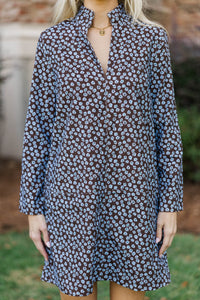 Make It Count Brown Ditsy Floral Corduroy Dress