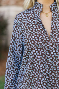 Make It Count Brown Ditsy Floral Corduroy Dress