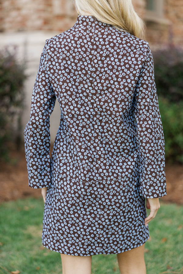 Make It Count Brown Ditsy Floral Corduroy Dress