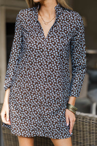 Make It Count Brown Ditsy Floral Corduroy Dress