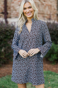 Make It Count Brown Ditsy Floral Corduroy Dress