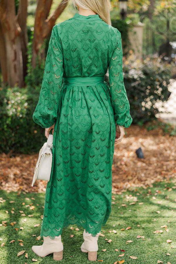 Sweet Harmony Green Eyelet Midi Dress