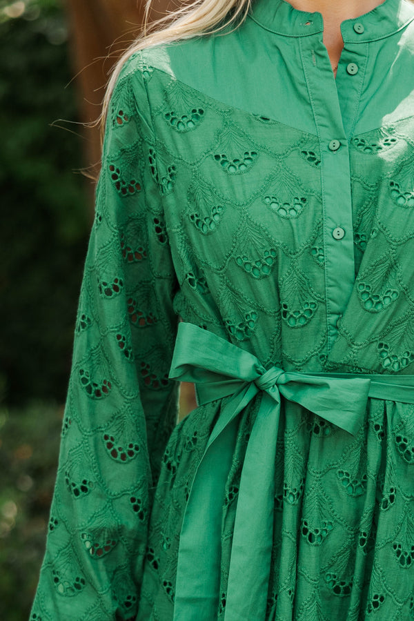 Sweet Harmony Green Eyelet Midi Dress