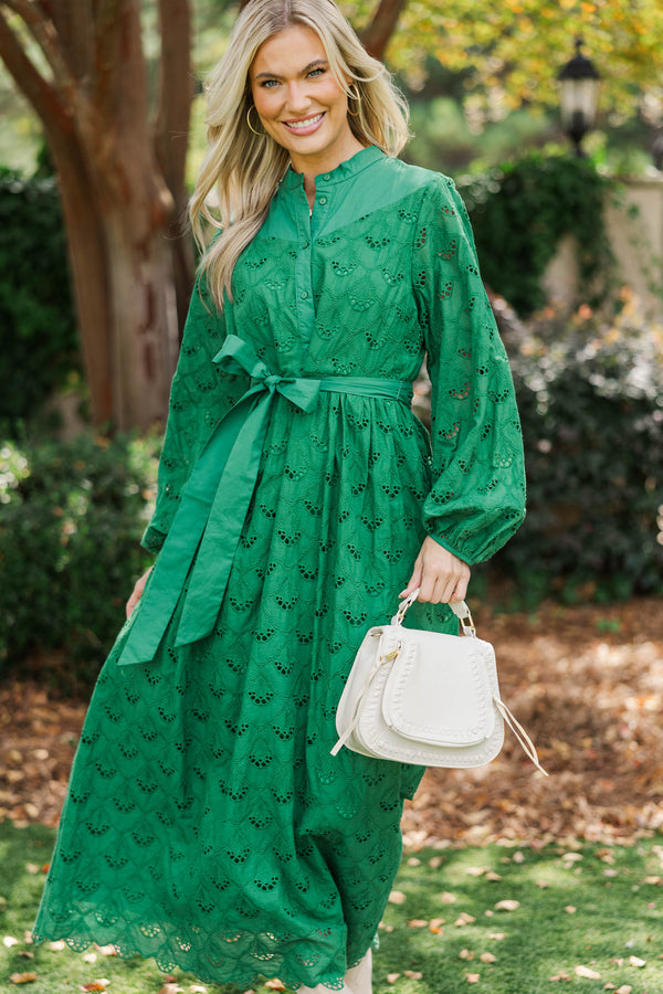 Sweet Harmony Green Eyelet Midi Dress