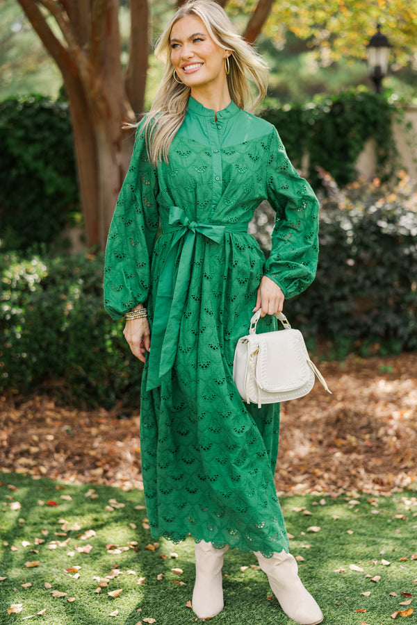 Sweet Harmony Green Eyelet Midi Dress