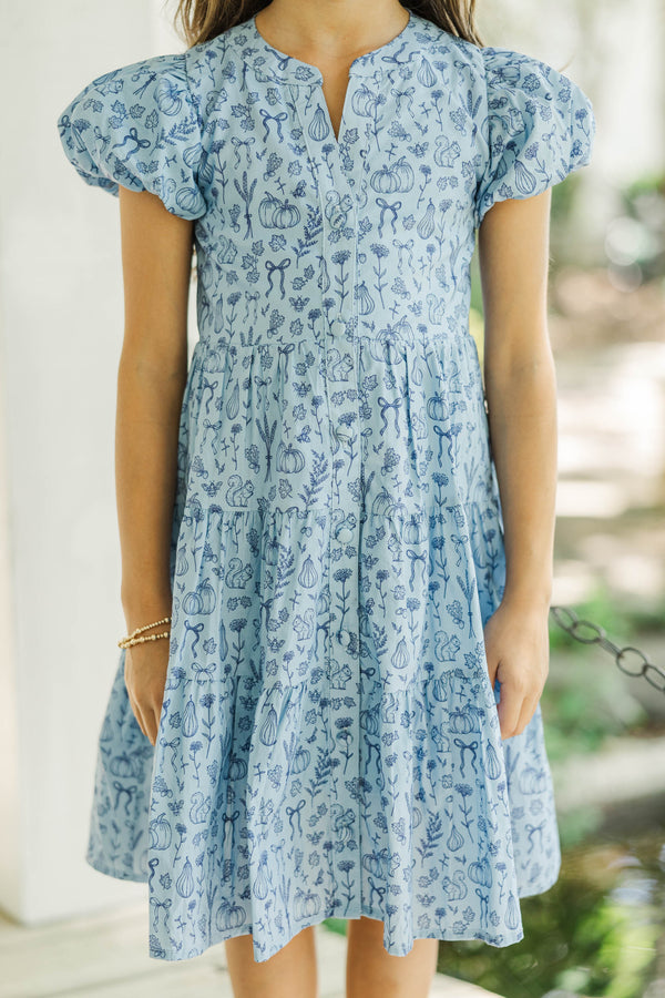 Girls: Perfect For You Light Blue Harvest Toile Dress