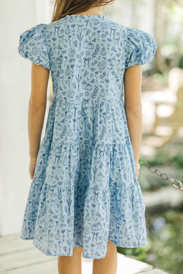 Girls: Perfect For You Light Blue Harvest Toile Dress