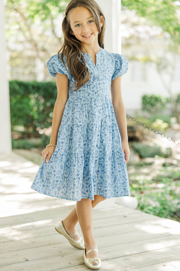 Girls: Perfect For You Light Blue Harvest Toile Dress