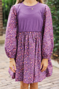 Girls: The Tricia Purple Ditsy Floral Dress
