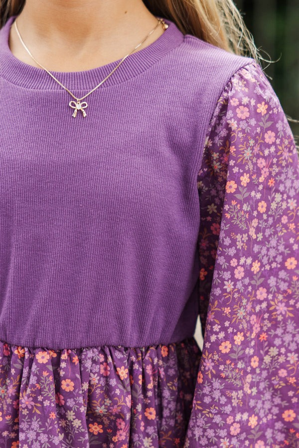 Girls: The Tricia Purple Ditsy Floral Dress