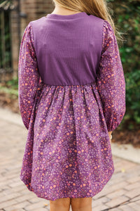 Girls: The Tricia Purple Ditsy Floral Dress