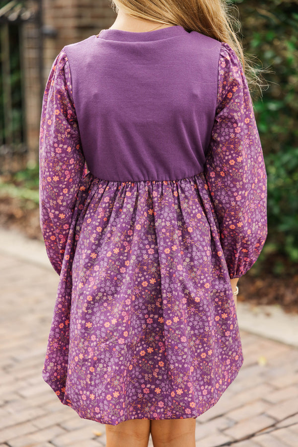Girls: The Tricia Purple Ditsy Floral Dress