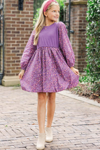 Girls: The Tricia Purple Ditsy Floral Dress
