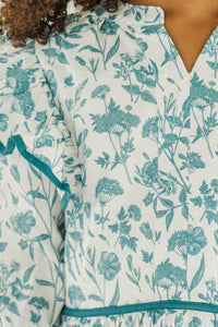 Girls: At This Time Teal Toile Green L/S Babydoll Dress