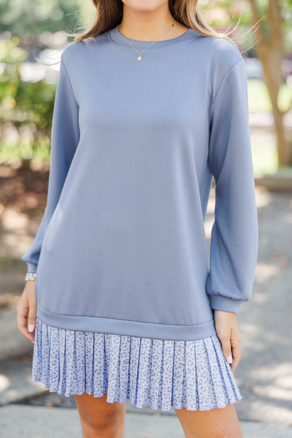 The Move Blue Leopard Sweatshirt Dress