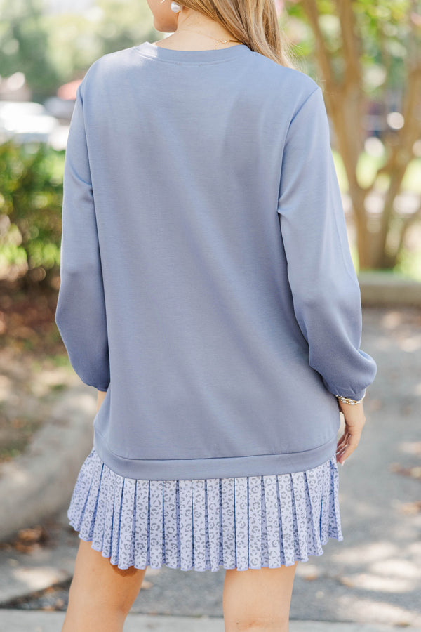 The Move Blue Leopard Sweatshirt Dress