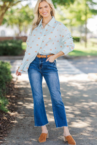 Back To Work Green Pumpkin Embroidery Stripe Shirt