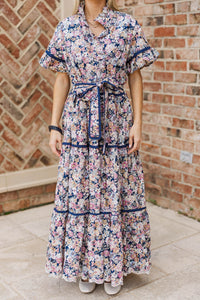 The Victorious Navy Floral Eyelet Maxi Dress