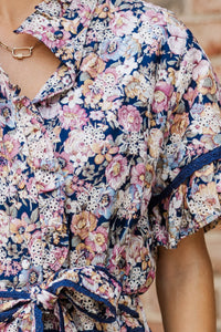 The Victorious Navy Floral Eyelet Maxi Dress