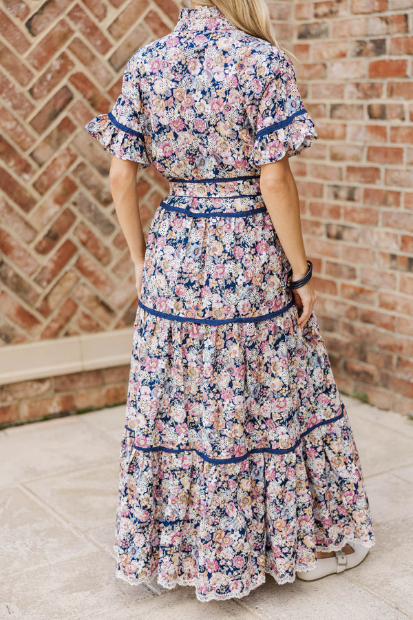 navy and pink floral dress Navy with Pink Floral Maxi Dress