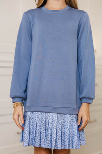 Girls: Roam Free Blue Leopard Print Sweatshirt Dress