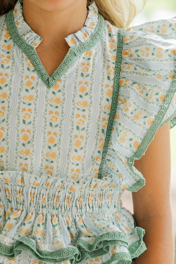 Girls: The Brinley Green Ditsy Floral Dress