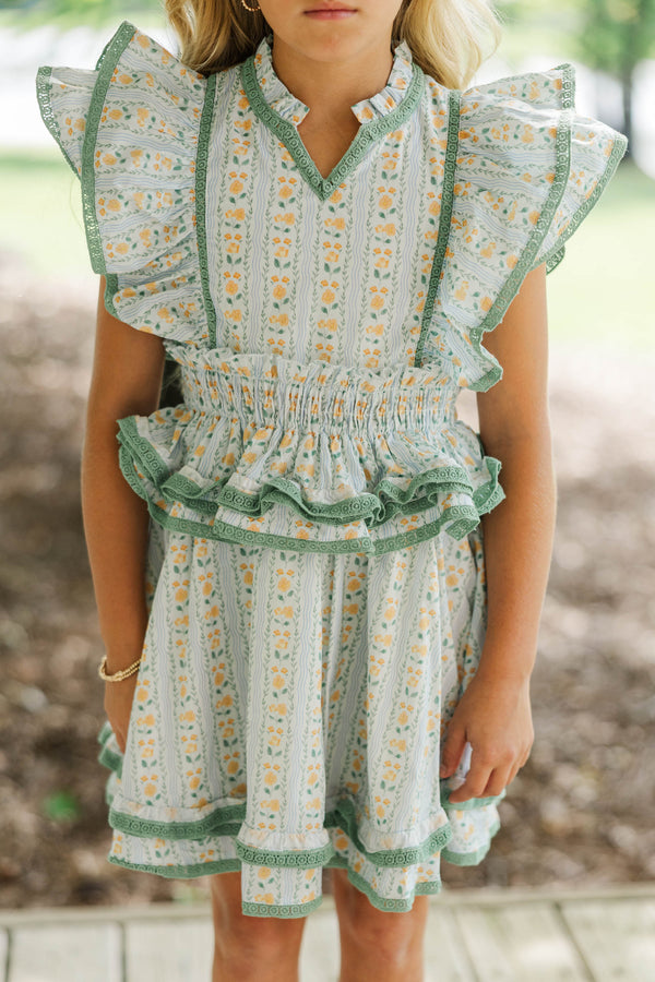 Girls: The Brinley Green Ditsy Floral Dress