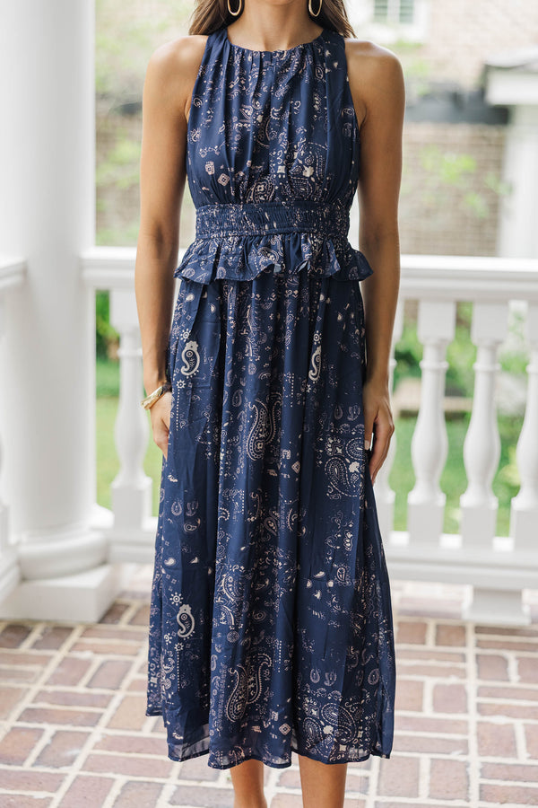 Moonlit Bloom Navy Floral Midi Dress