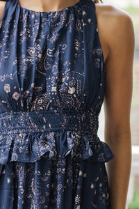 Moonlit Bloom Navy Floral Midi Dress