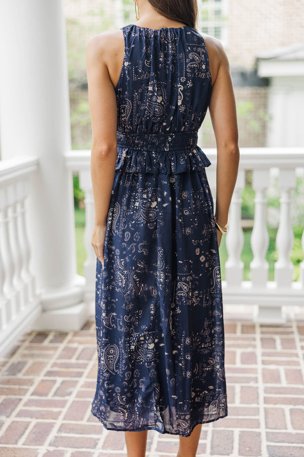 Moonlit Bloom Navy Floral Midi Dress
