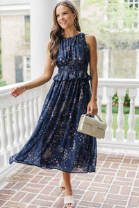 Moonlit Bloom Navy Floral Midi Dress