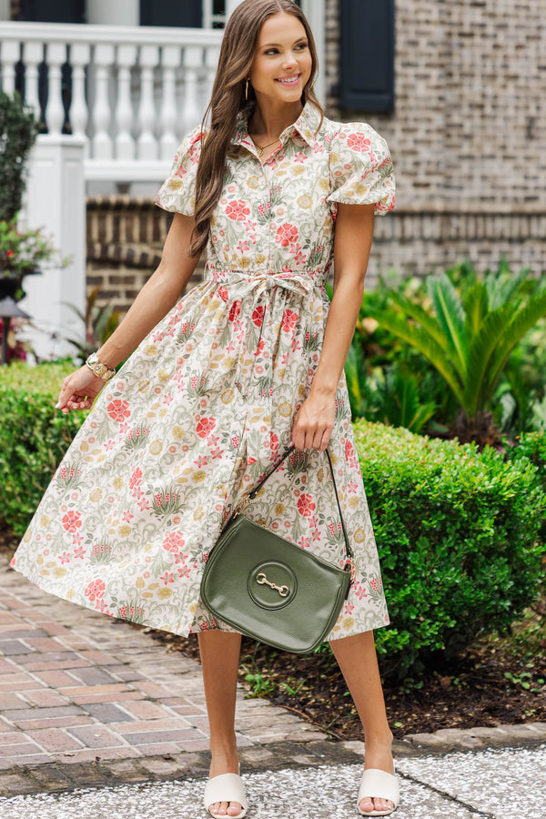 Nature's Muse Olive Floral Midi Dress
