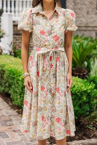 Nature's Muse Olive Floral Midi Dress