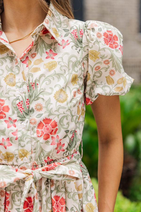 Nature's Muse Olive Floral Midi Dress