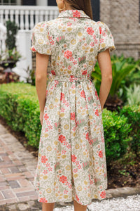 Nature's Muse Olive Floral Midi Dress