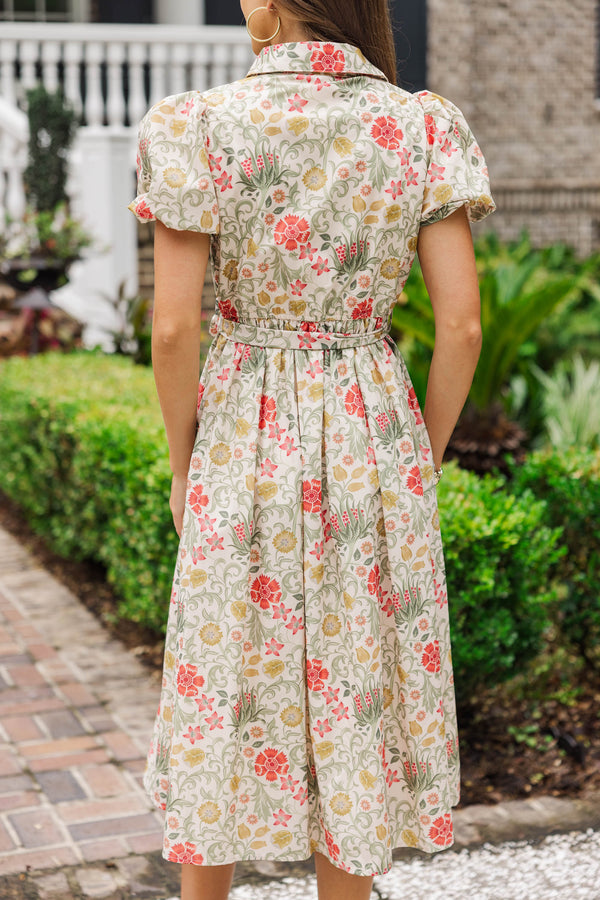 Nature's Muse Olive Floral Midi Dress