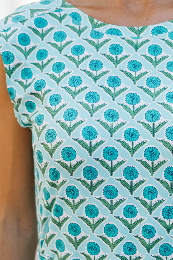 A Pop Of Pretty Blue Medallion Dress