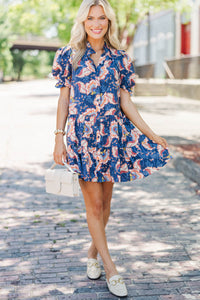 Soft Focus Navy Paisley Dress