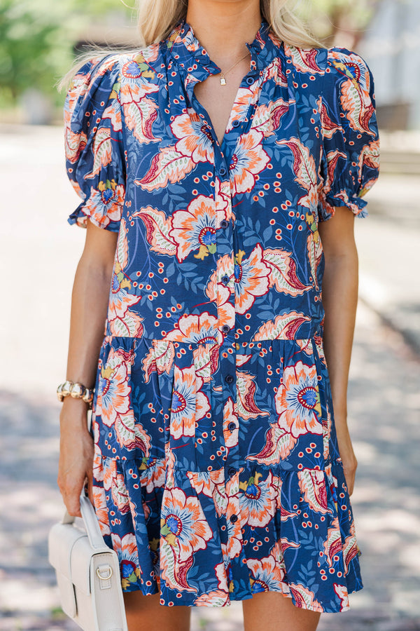 Soft Focus Navy Paisley Dress