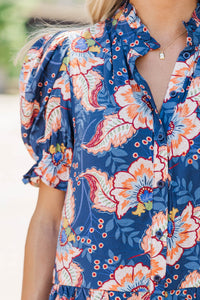 Soft Focus Navy Paisley Dress