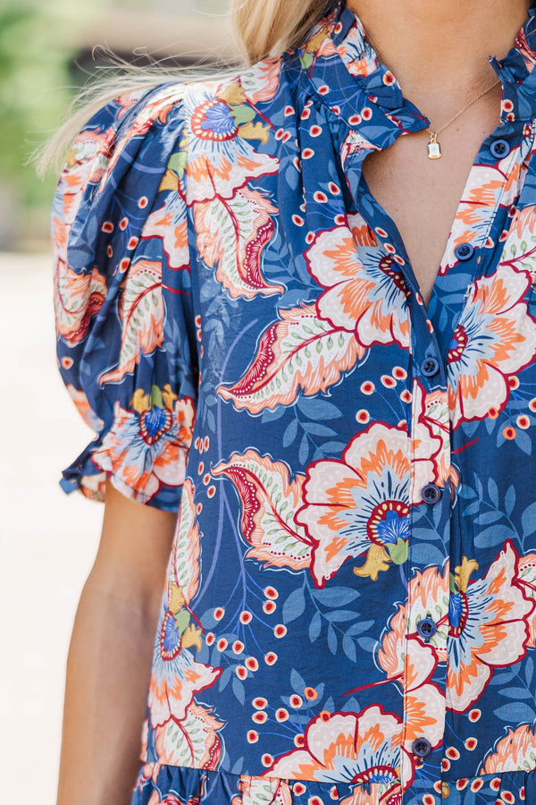 Soft Focus Navy Paisley Dress