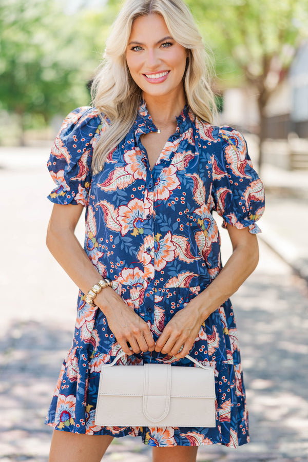 Soft Focus Navy Paisley Dress