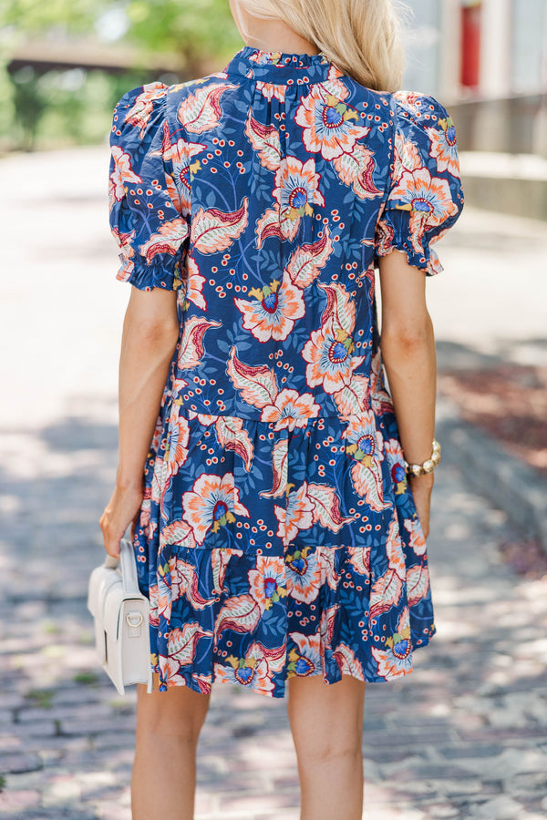 Soft Focus Navy Paisley Dress