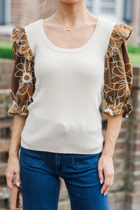 Delicate Days Taupe Floral Blouse