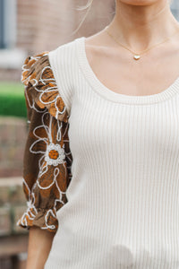 Delicate Days Taupe Floral Blouse