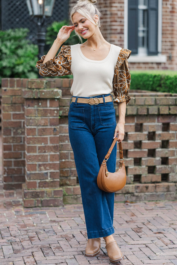 Delicate Days Taupe Floral Blouse
