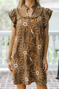 Thoughts Unfolding Brown Floral Dress