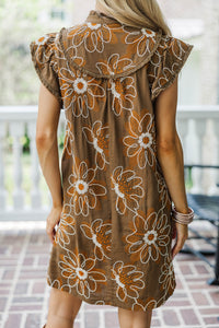 Thoughts Unfolding Brown Floral Dress