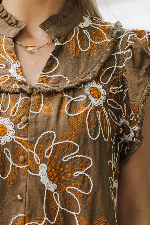 Thoughts Unfolding Brown Floral Dress
